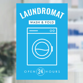 Laundromat 24/7 Wash and Fold Service Blue & White Fensteraufkleber
