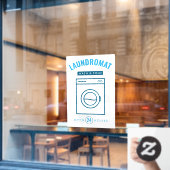 Laundromat 24/7 Wash and Fold Service Blue & White Fensteraufkleber (Café-Fenster)