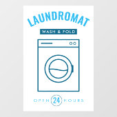 Laundromat 24/7 Wash and Fold Service Blue & White Fensteraufkleber (Blatt)