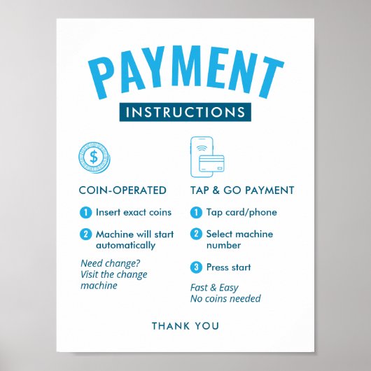 Laundromat Payment Instructions Poster Wall Sign (Vorne)