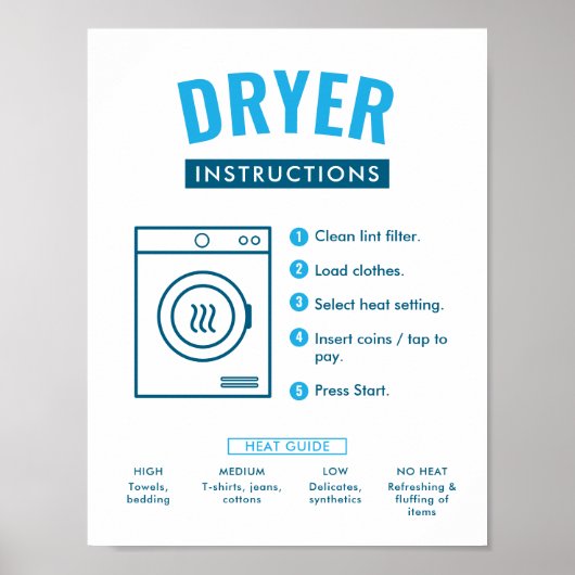 Laundromat Tumble Dryer Instructions Sign Poster (Vorne)