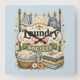 Laundry Day Society Cottagecore Blumen Quadratische Wanduhr