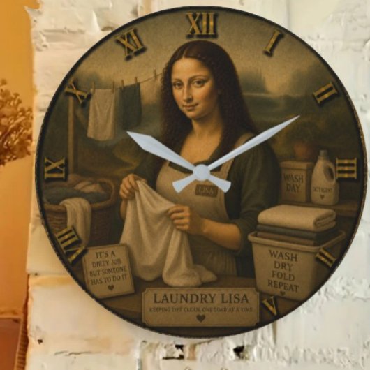 Laundry Funny Mona Lisa Housekeeping Gift Große Wanduhr