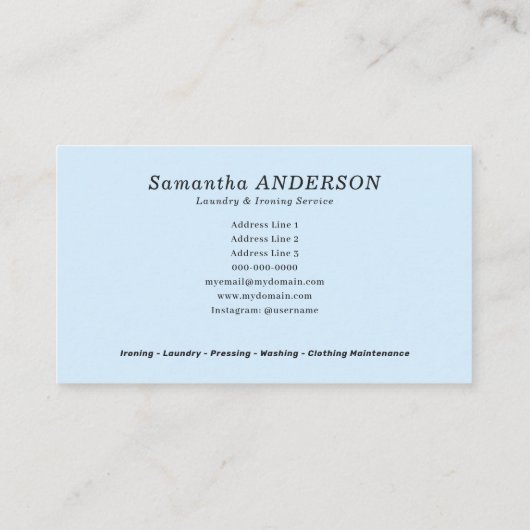 Laundry & Ironing Services Visitenkarte (Rückseite)