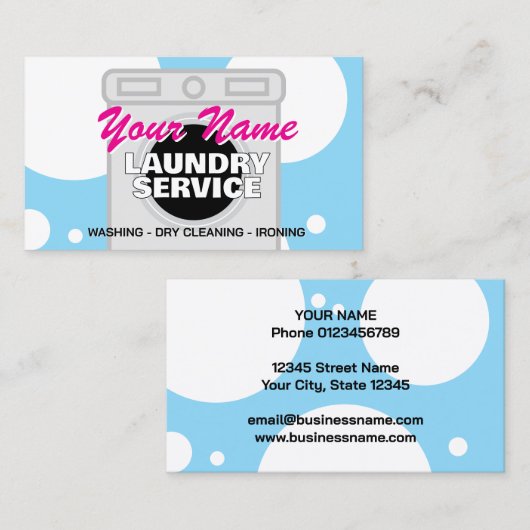 Laundry service dry cleaner business card template visitenkarte (Vorne/Hinten)
