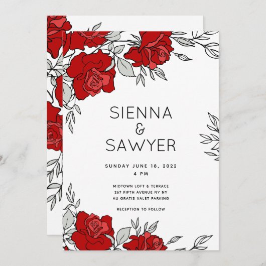 Laune der Rote Rosen Hochzeit Einladung (Vorne/Hinten)