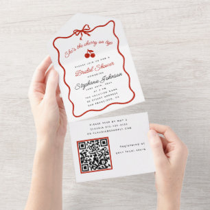 Laune Rot Sie ist die Kirsche auf dem Hochzeitsbru All In One Einladung