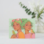 Launen Mädchen mit Vögeln Postkarte (Stehend Vorderseite)