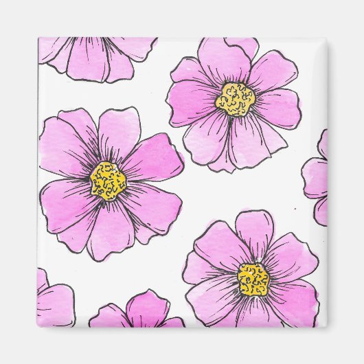 Launen und rosa Aquarellblumen Magnet (Vorne)