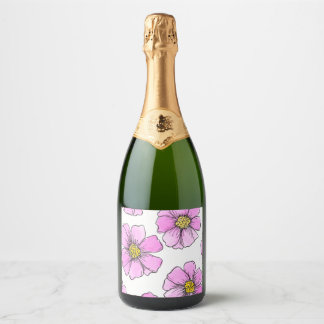 Launen und rosa Aquarellblumen  Schaumweinetikett