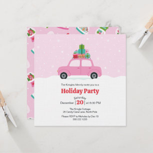 Launenes Auto mit Weihnachtsgeschenken in Rosa Einladung