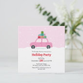 Launenes Auto mit Weihnachtsgeschenken in Rosa Einladung (Stehend Vorderseite)