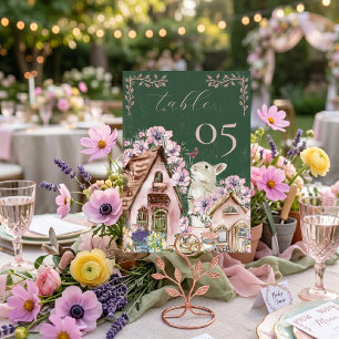 Launenhafte Cottagecore-Hasen-Blumen-Gartenparty Tischnummer