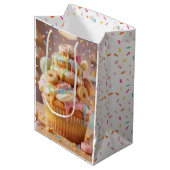 Launenhafte Cupcake Mädchen-Geburtstag Mittlere Geschenktüte (Vorderseite Schrägansicht)