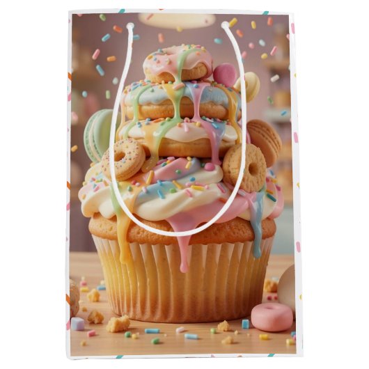 Launenhafte Cupcake Mädchen-Geburtstag Mittlere Geschenktüte (Vorderseite)