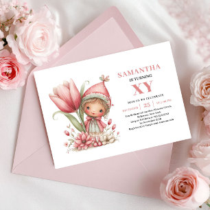 Launenhafte Feen-Mädchen 4. Geburtstag Florale Pin Einladung