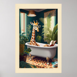 Launenhafte Giraffe in der Badewanne Wasserfarbdru Poster
