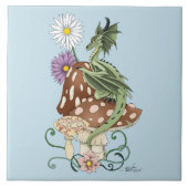 Launenhafte Grüne Fantasie Drache Pilz Blumen Fliese (Vorderseite)