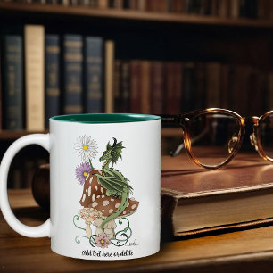 Launenhafte Grüne Fantasie Drache Pilz Blumen Zweifarbige Tasse