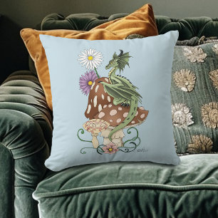 Launenhafte Grüne Fantasie-Drachen-Pilz-Blumen Kissen