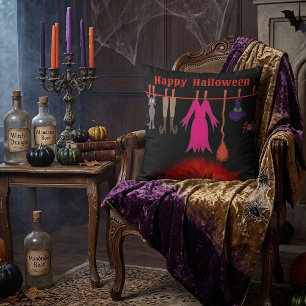 Launenhafte Hexen-Wäscheleine Halloween-Grafik Kissen