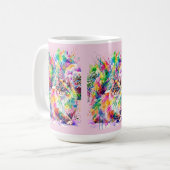 Launenhafte Regenbogen-Wasserfarbe Fluffige Katze  Kaffeetasse (Vorderseite Links)
