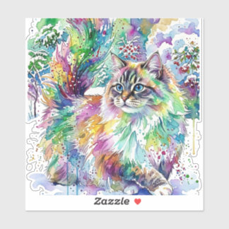Launenhafte Regenbogen-Wasserfarben-Fluschkatze im Aufkleber