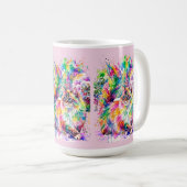Launenhafte Regenbogen-Wasserfarben-Fluschkatze im Kaffeetasse (VorderseiteRechts)