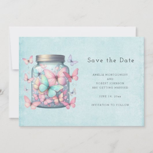 Launenhafte Schmetterlinge im Glas Save The Date (Vorderseite)