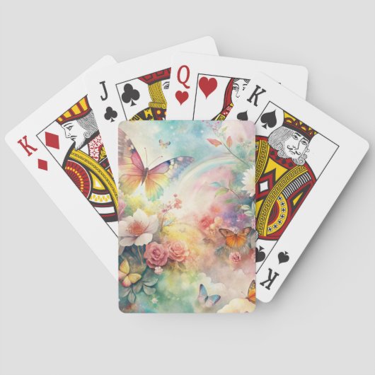 Launenhafte Schmetterlinge und Blumen Spielkarten (Rückseite)
