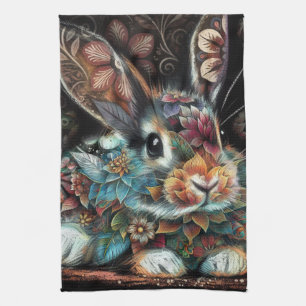 Launenhafter Blumenhase Abstract Schwarz Teal Geschirrtuch