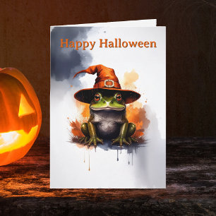 Launenhafter Frosch Orange Hexenhut Halloween Karte