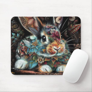 Launenhafter Hase Kaninchen Floral Abstrakt Schwar Mousepad