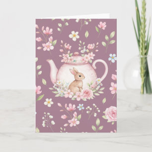 Launenhafter Hase Rosa Teekanne Florales Ostern  Karte