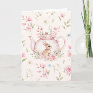 Launenhafter Hase Rosa Teekanne Florales Ostern Karte