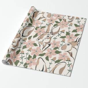 Launenhafter Hase und rosa Blumen Garten Geschenkpapier