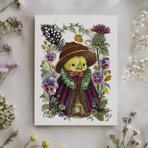 Launenhafter Vogel im viktorianischen Outfit mit W Postkarte