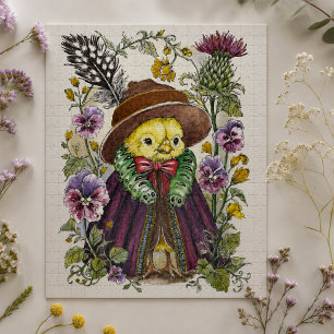 Launenhafter Vogel im viktorianischen Outfit mit W Puzzle
