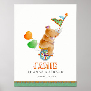 Launenhaftes Zirkus braunes Nashorn auf einem Einr Poster