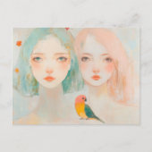 Launenmädchen mit einem süßen Vogel Postkarte (Vorderseite)