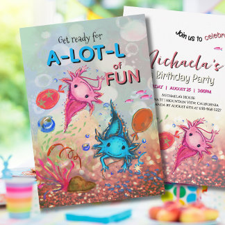 Launige Aquarell-Axolotl-Mädchen-Geburtstagsfeier Einladung