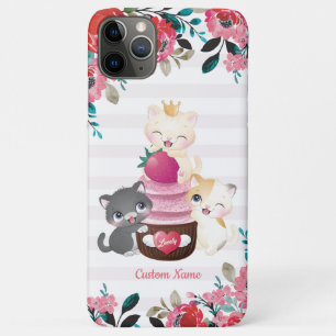 Launige Blumen-Cartoon-Katzen-Erdbeer-Cupcake Case-Mate iPhone Hülle