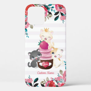 Launige Blumen-Cartoon-Katzen-Erdbeer-Cupcake Case-Mate iPhone Hülle