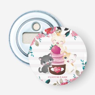 Launige Blumen-Cartoon-Katzen-Erdbeer-Cupcake Flaschenöffner