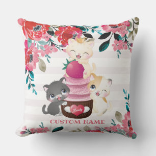 Launige Blumen-Cartoon-Katzen-Erdbeer-Cupcake Kissen
