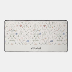 Launige Cottagecore-Beige-Monogramm-Name-Blume Schreibtischunterlage