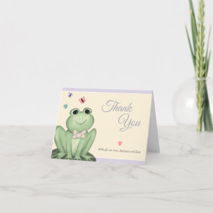 Launige Creme-Lavendel-Frosch-Baby-Party Dankeskarte