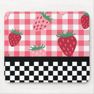 Launige Erdbeeren und Schachbrettmuster  Mousepad