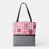 Launige Erdbeeren und Schachbrettmuster Tasche (Rückseite)