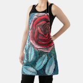 Launige expressionistische rote Rose Teal-Blätter Schürze (InSitu)